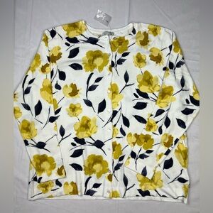 New Croft & Barrow Cardigan Sweater XXL Yellow Floral Print
